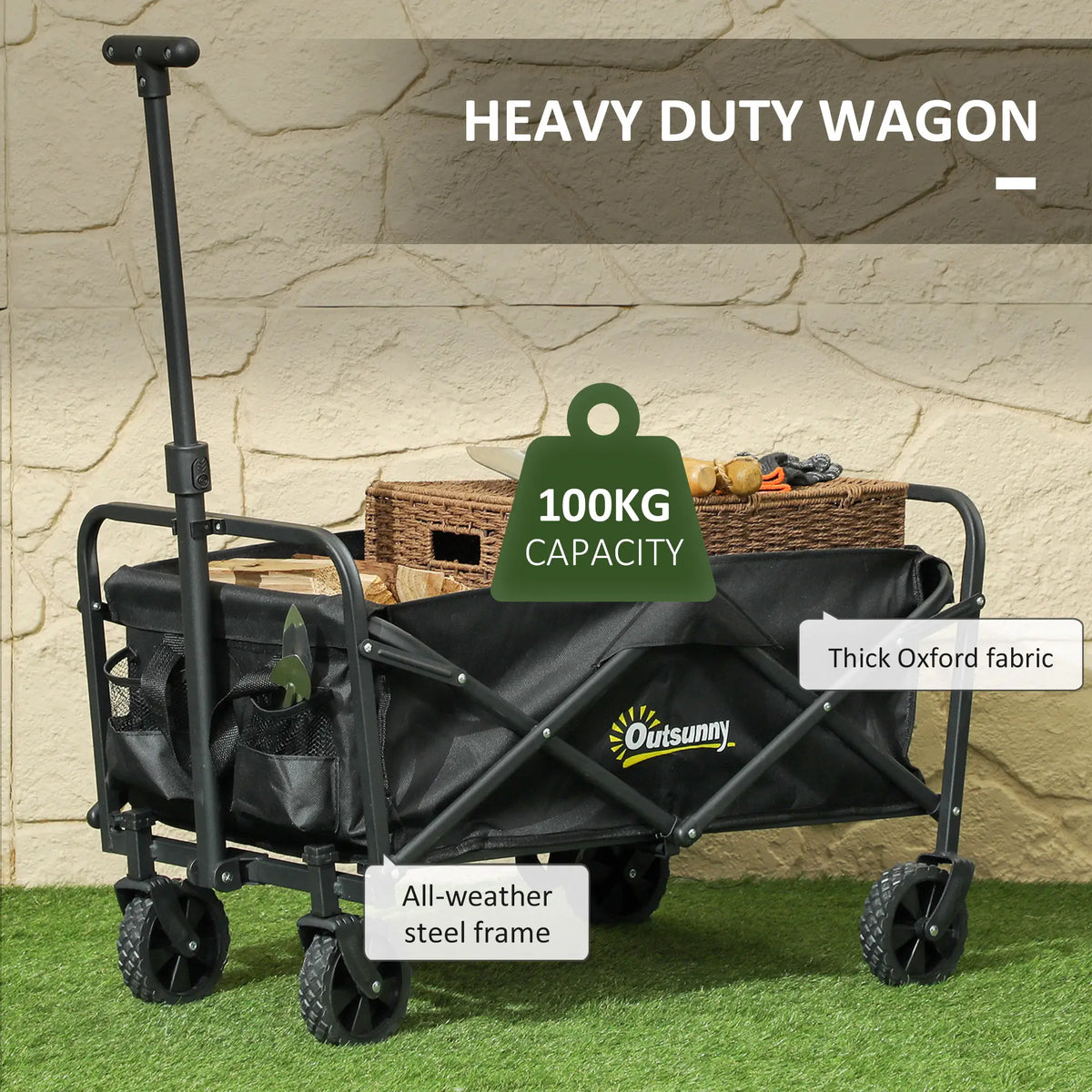 Collapsible Folding Garden Cart, Heavy Duty, Universal Wheels, Adjustable Handle, Black Folding Garden Carts at Gallery Canada