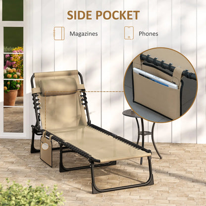 Outdoor Folding Chaise Lounge, Adjustable Backrest, Removable Pillow, Beige Lounger Chairs at Gallery Canada