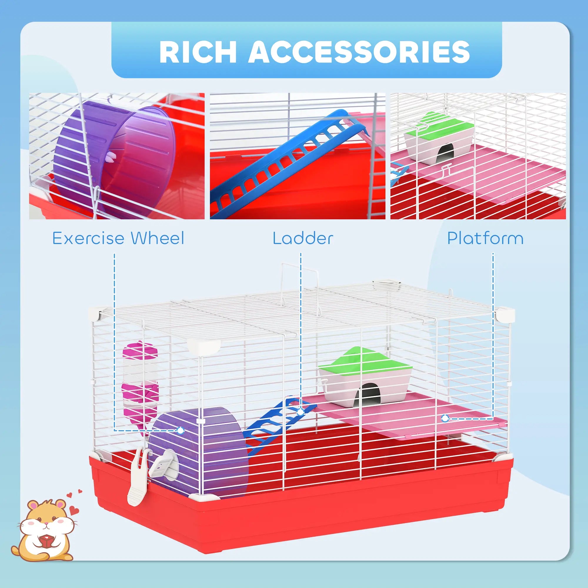 18.5'' Hamster Cage, Exercise Wheel, Water Bottle, 2 Storey, Red Hamster Cages at Gallery Canada