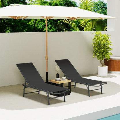 Folding Outdoor Lounge Chairs, 2 Pieces, Adjustable Back, Mesh Seat, Black