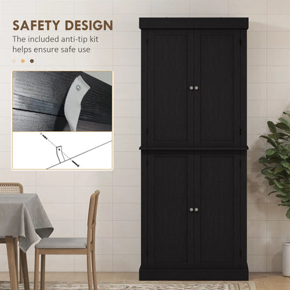 72.5" Freestanding Kitchen Pantry, 4 Doors, Black Kitchen Pantry Cabinets at Gallery Canada