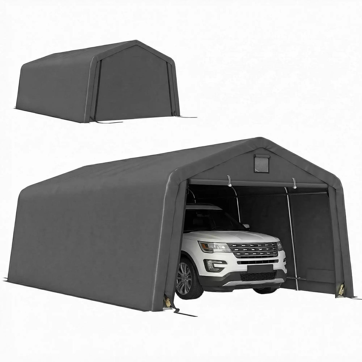 12' x 20' Portable Garage, Heavy Duty Carport, Dark Grey Car Shelters Dark Grey at Gallery Canada