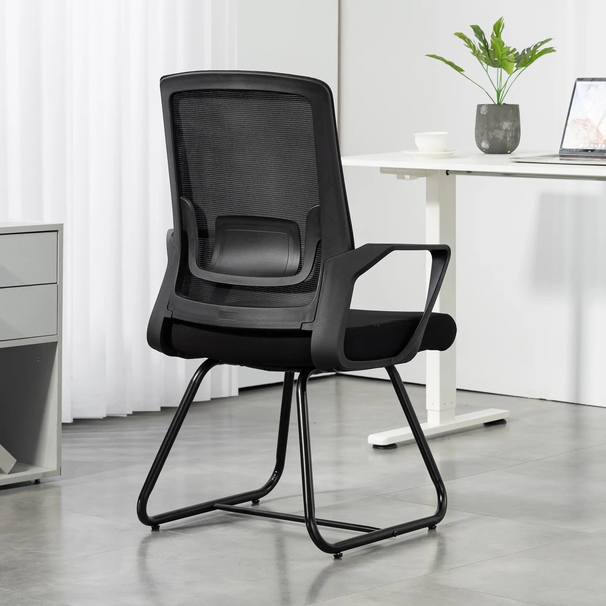 Waiting Room Chair, Desk Chair No Wheels, Mesh Back, Lumbar Support, Metal Base Task Chairs at Gallery Canada