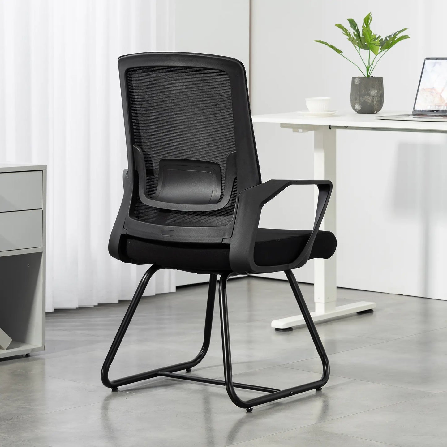Waiting Room Chair, Desk Chair No Wheels, Mesh Back, Lumbar Support, Metal Base Task Chairs at Gallery Canada