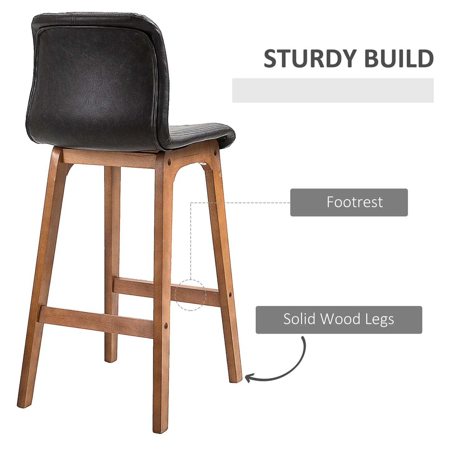 Modern Bar Stools Set of 2, Counter Height, PU Leather, Wooden Frame, Dark Brown Bar Stools at Gallery Canada