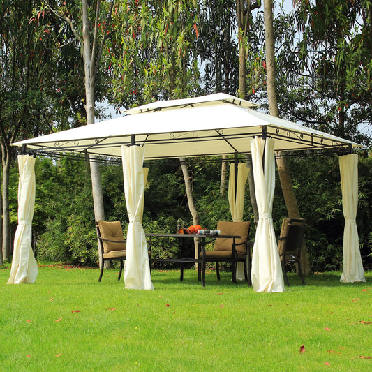 13' x 10' Soft-top Gazebo Patio Steel Canopy Portable Party Event with Double Canopy Roof, Curtains, Cream White Gazebos Cream at Gallery Canada