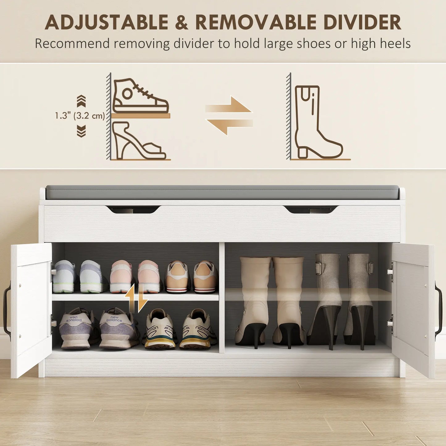 Shoe Storage Bench, 2-Tier Cabinet, Flip-Top, Padded Cushion, White Shoe Storage Cabinets & Racks at Gallery Canada