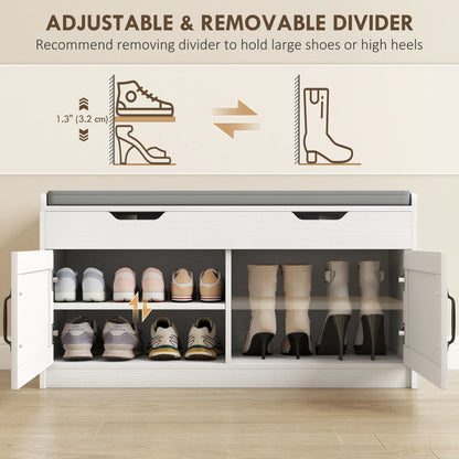 Shoe Storage Bench, 2-Tier Cabinet, Flip-Top, Padded Cushion, White Shoe Storage Cabinets & Racks at Gallery Canada