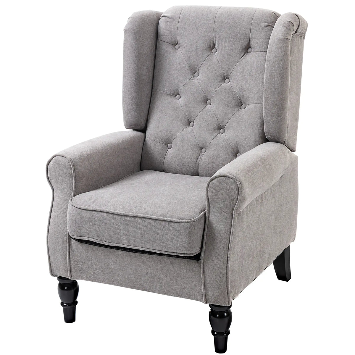 Fabric Accent Chair, Button Tufted Armchair with Wood Legs, Grey Accent Chairs at Gallery Canada