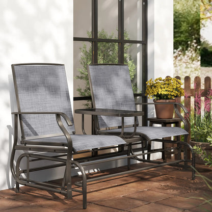 Outdoor Glider Rocking Chair, 2 Person Loveseat, Garden Bench, Grey Outdoor Gliders at Gallery Canada
