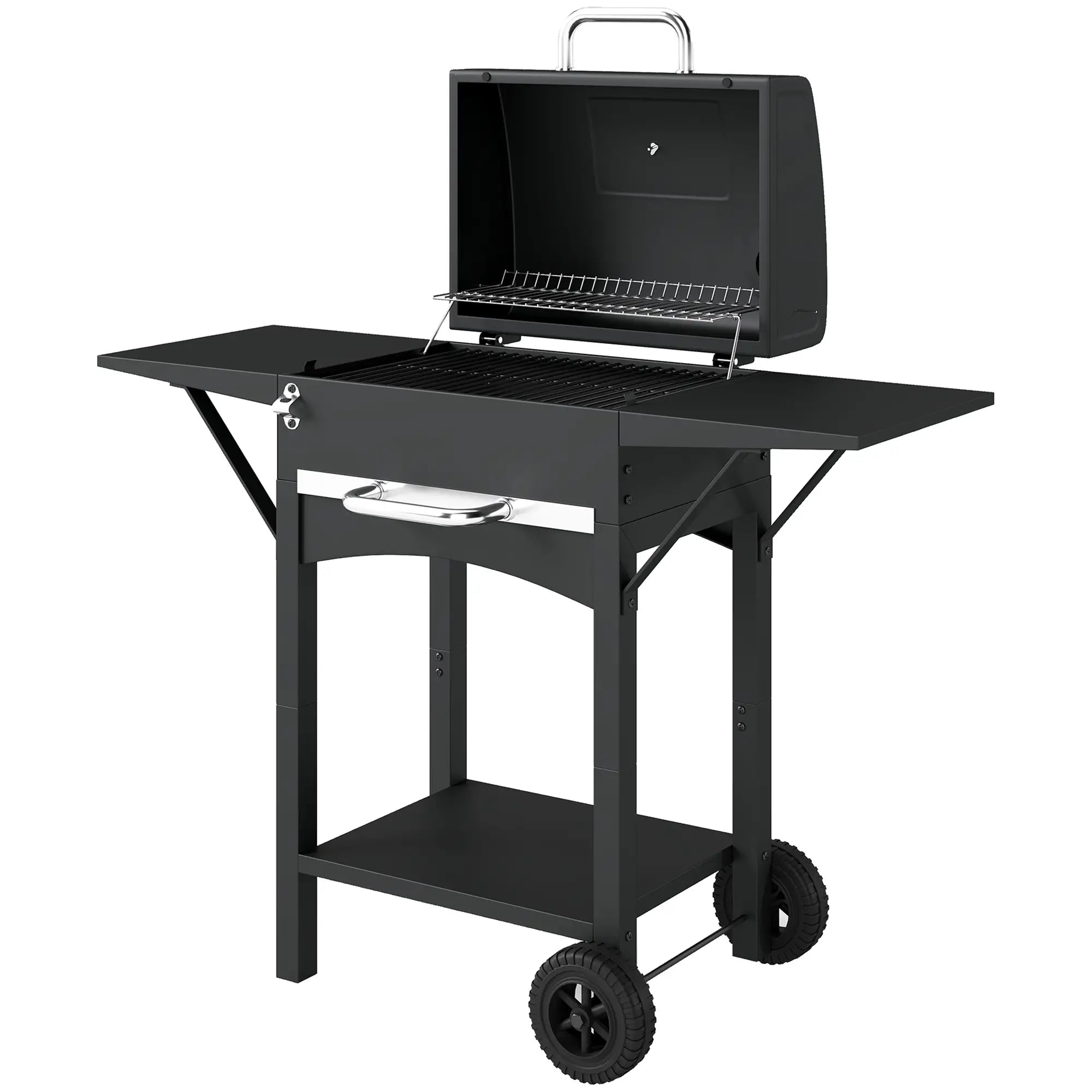 Charcoal Grill With Side Tables, Barbecue Smoker With Thermometer, 43.3