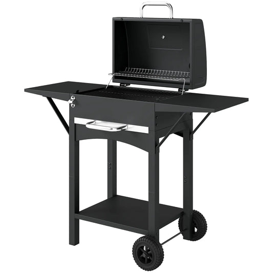 Charcoal Grill With Side Tables, Barbecue Smoker With Thermometer, 43.3"x18.3"x39.8", Black Charcoal BBQ Grils Black at Gallery Canada