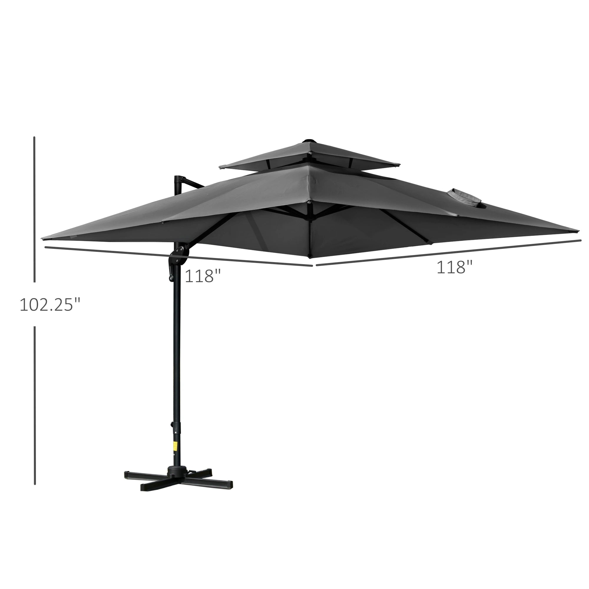 10' x 10' Cantilever Patio Umbrella, Double Top, 360° Rotation, 5 Tilt Angles, Charcoal Grey Cantilever Umbrellas at Gallery Canada