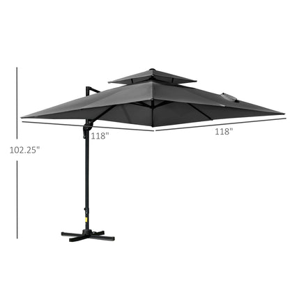 10' x 10' Cantilever Patio Umbrella, Double Top, 360° Rotation, 5 Tilt Angles, Charcoal Grey Cantilever Umbrellas at Gallery Canada