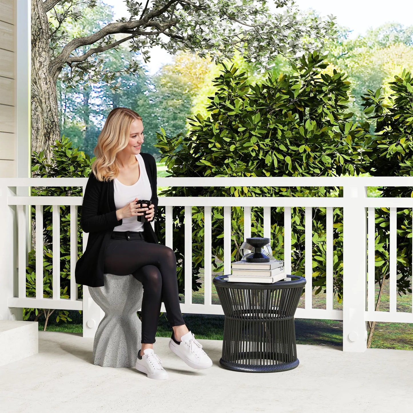Spiral Garden Stool, Flower Top Outdoor Side Table, Grey Outdoor Benches at Gallery Canada
