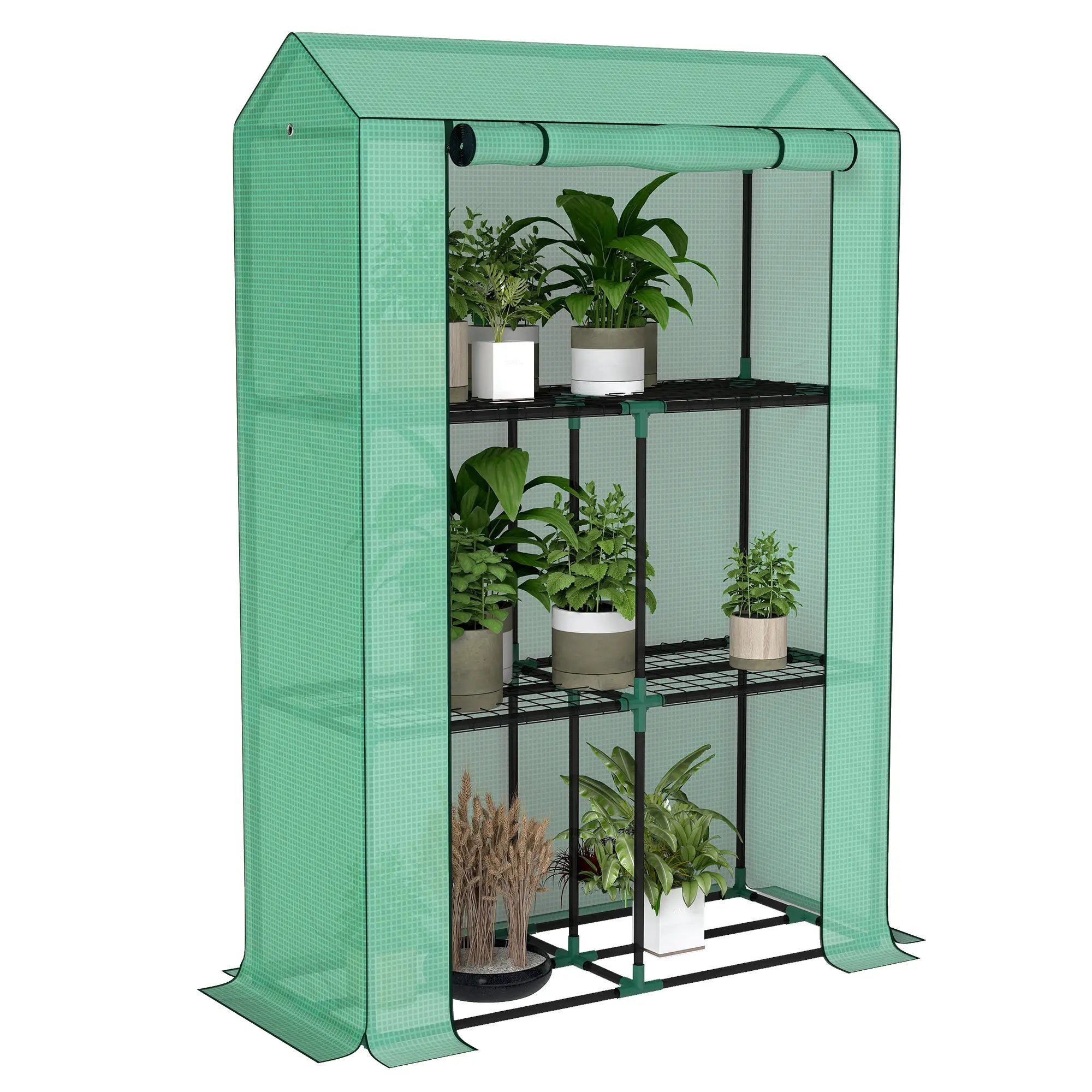 Mini Greenhouse, 3 Tier Shelves, 3 Roll-Up Doors, Indoor Outdoor, Green Greenhouses at Gallery Canada