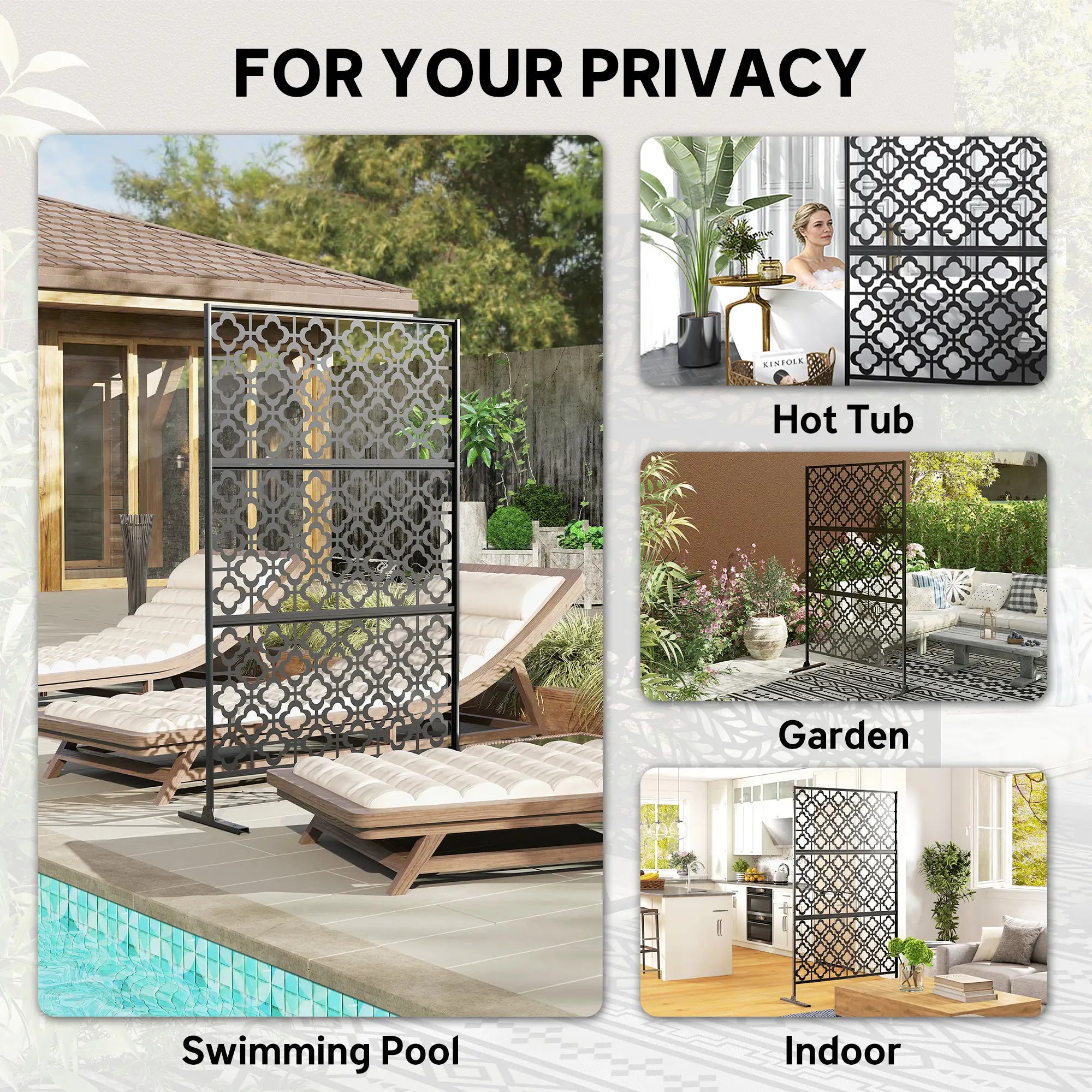 Metal Outdoor Privacy Screen, Freestanding Divider, 78