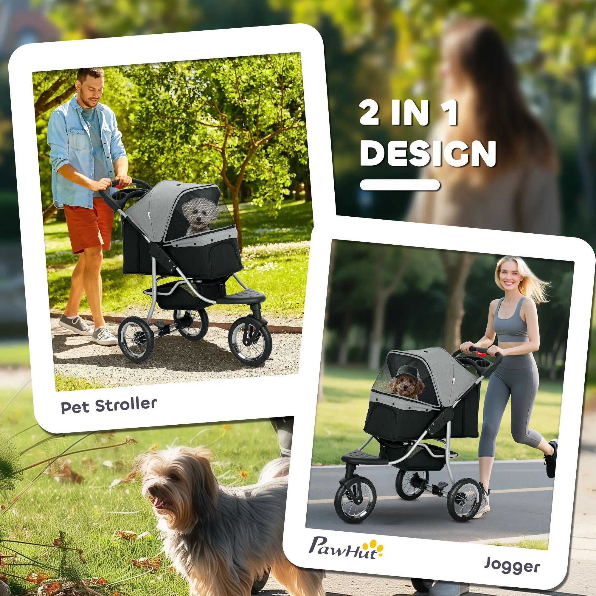 3-Wheel Pet Stroller, One-Click Folding, Adjustable Canopy, Grey Dog Bike Trailers & Strollers at Gallery Canada