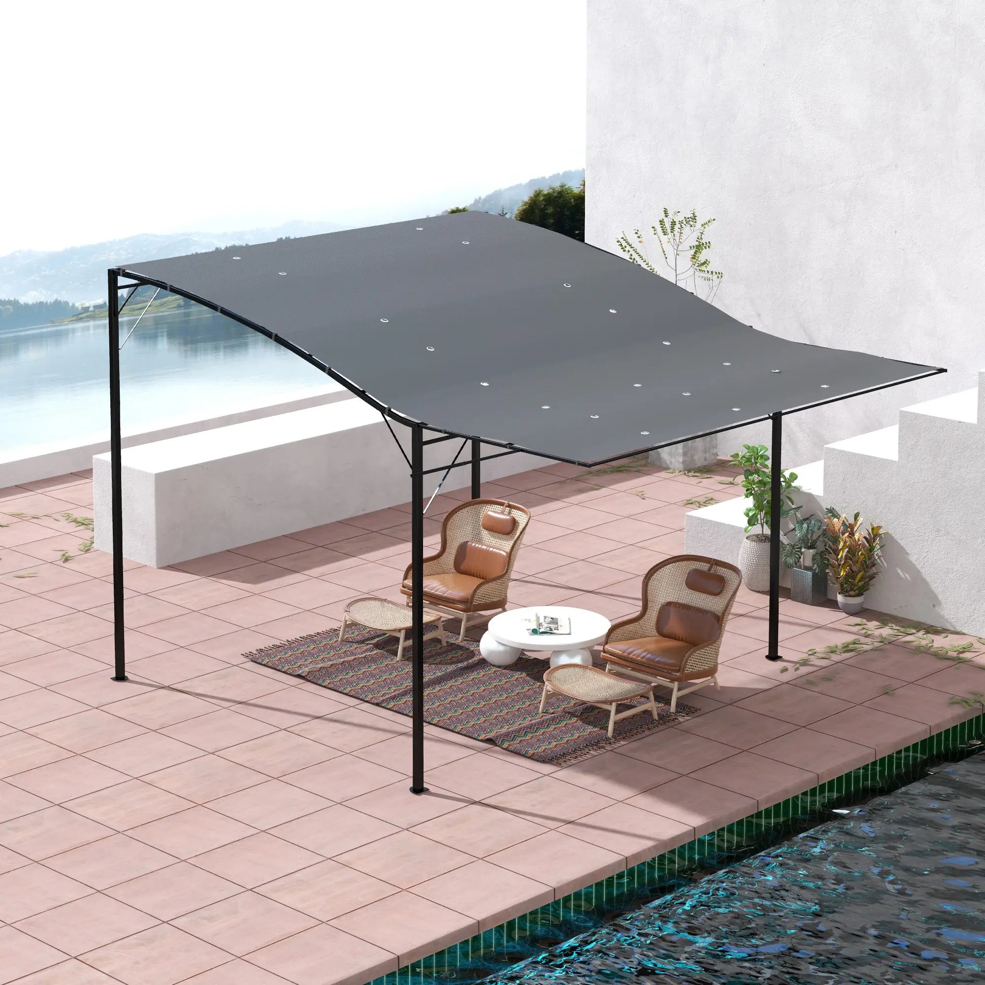 10x8ft Metal Gazebo, Extendable Side Awning, Dark Grey Pergolas at Gallery Canada