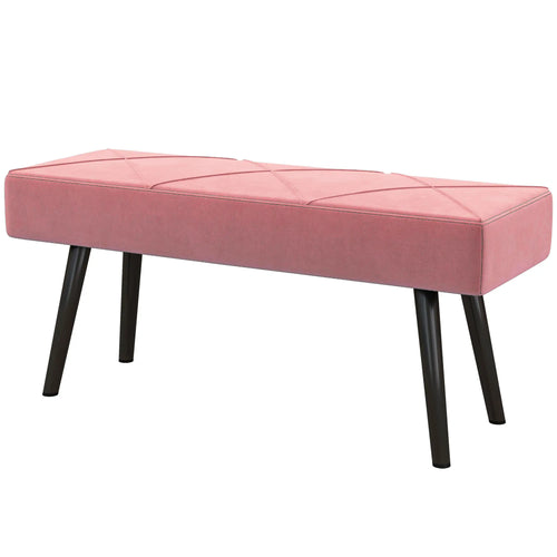 39 Inches Upholstered Bedroom Bench, Modern, Steel Legs, Pink