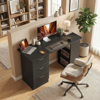 47 Inches Office Desk, 3-Tier Storage Shelves, Black Writing Desks at Gallery Canada