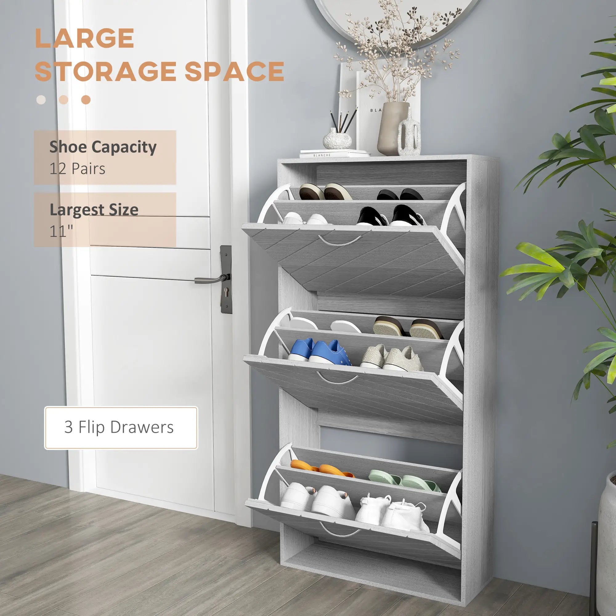 Shoe Storage Cabinet, 3 Flip Drawers, Slim 12 Pair Organizer Shoe Storage Cabinets & Racks at Gallery Canada