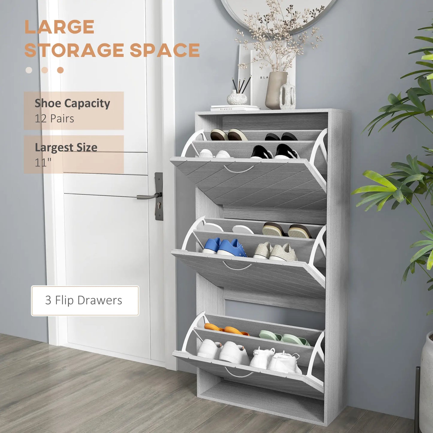 Shoe Storage Cabinet, 3 Flip Drawers, Slim 12 Pair Organizer Shoe Storage Cabinets & Racks at Gallery Canada