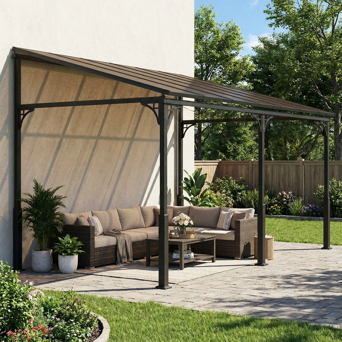 13' x 10' Lean-To Gazebo, Hardtop Wall Mounted Outdoor Pergola Pergolas at Gallery Canada