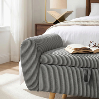 59" Corduroy Storage Ottoman Bench, Dark Grey