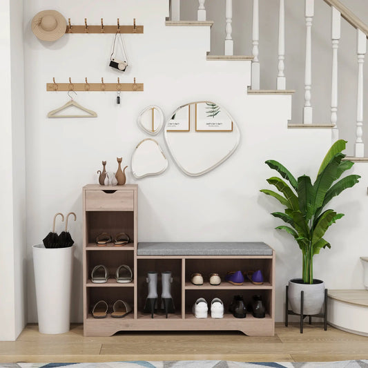 Upholstered Shoe Storage Bench With Seat, Drawer, 6 Shelves, Grey Shoe Storage Cabinets & Racks Grey at Gallery Canada