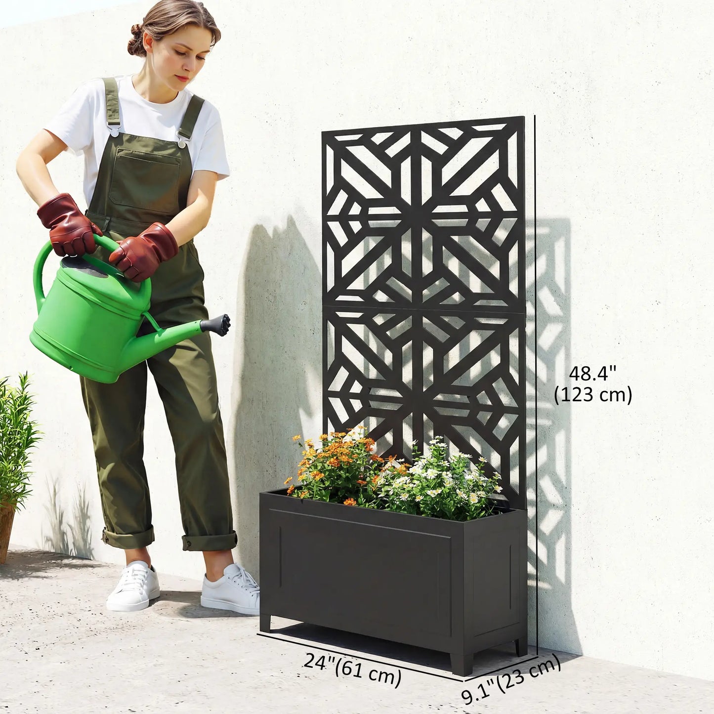 Lit de jardin surélevé en métal avec treillis pour plantes grimpantes, 53x22x66 po