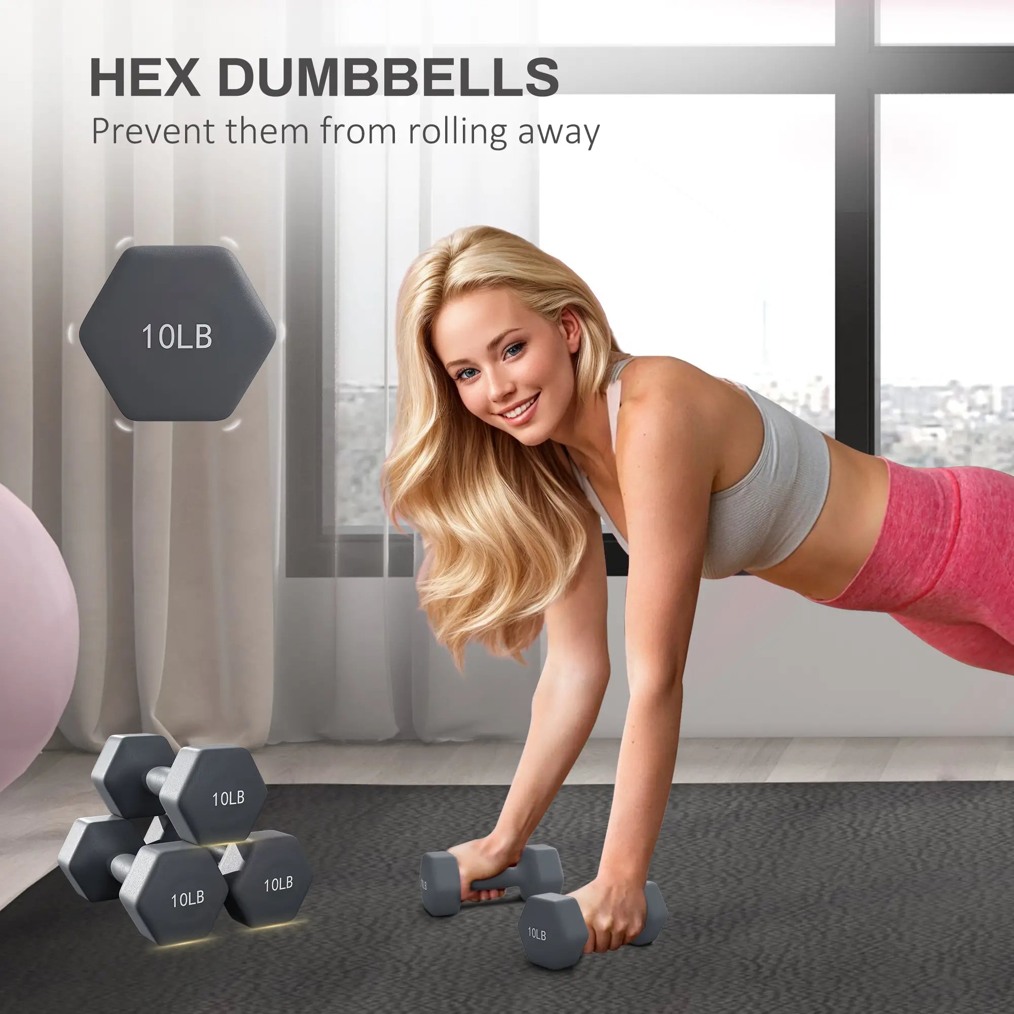 Hexagonal Dumbbells, 10LBS Set of 2, Non-Slip Grip Dumbbells & Barbells at Gallery Canada