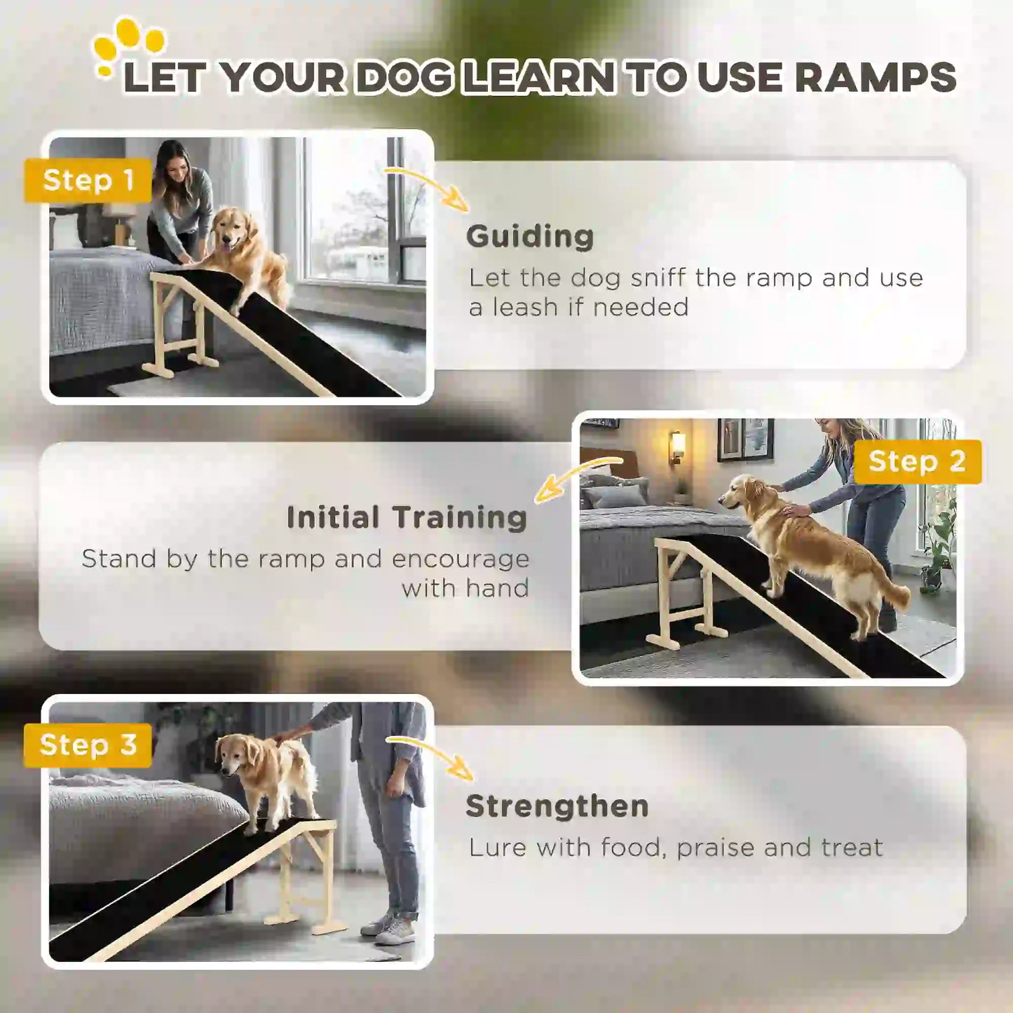 Pet Ramp Bed Steps, Non-Slip Carpet, 74"L x 16"W x 25"H, Natural Dog Stairs at Gallery Canada
