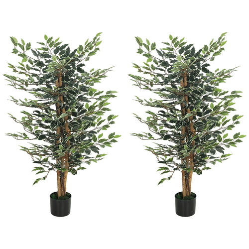 Artificial Ficus Tree With Leaves, Faux Plant In Nursery Pot