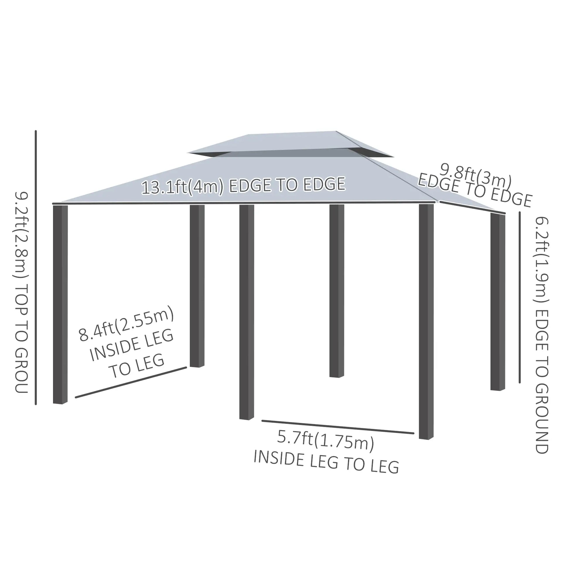 13'L x 10'W x 8.7'H Patio Gazebo, 2-Tiers Garden Canopy, Grey Gazebos at Gallery Canada