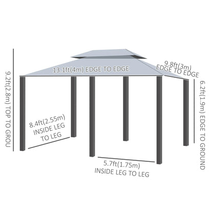 13'L x 10'W x 8.7'H Patio Gazebo, 2-Tiers Garden Canopy, Grey Gazebos at Gallery Canada