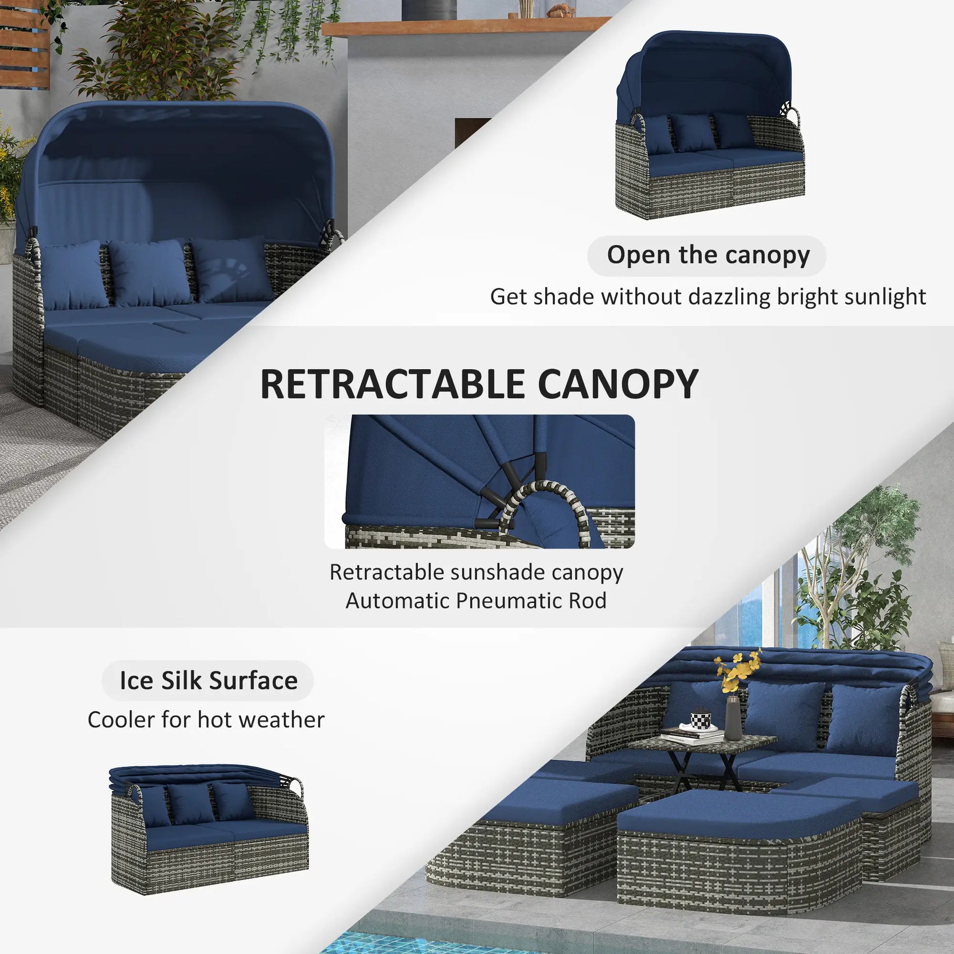 6-Piece Patio Set, PE Rattan Outdoor Daybed, Canopy, Lift Up Table Patio Furniture Sets at Gallery Canada