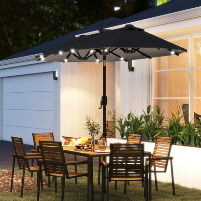 10ft Double-Sided Patio Umbrella, 35 LED Lights, 12 Ribs, Dark Grey Double-sided Umbrellas at Gallery Canada