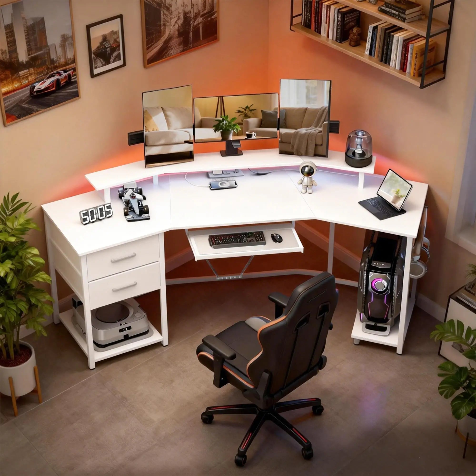79 Inch Gaming Desk With RGB Lights, Power Outlets, USB Ports, White Gaming Desks at Gallery Canada