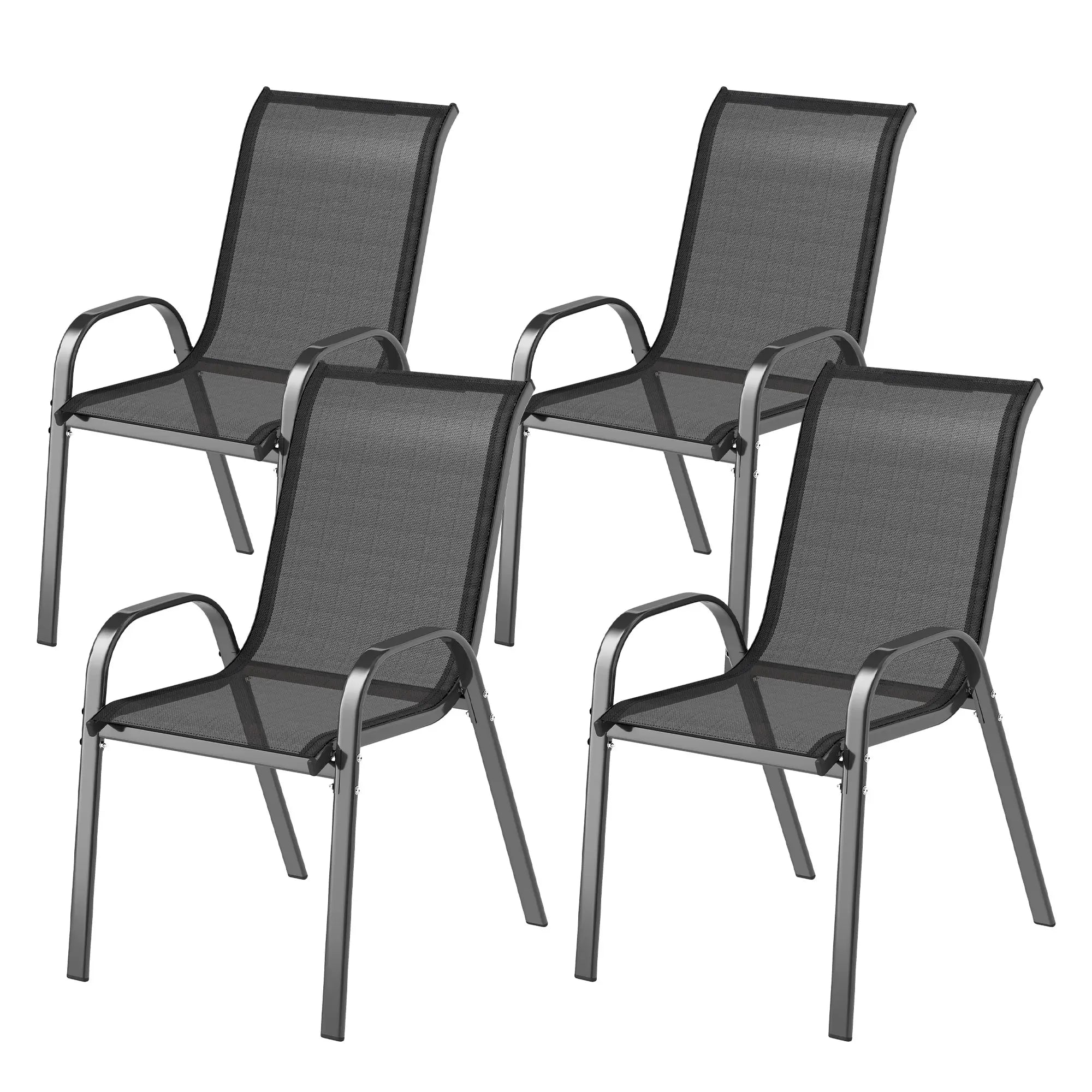 Set of 4 Stackable Outdoor Dining Chairs, High Back, Breathable Mesh Seat, Black Outdoor Dining Sets Black at Gallery Canada