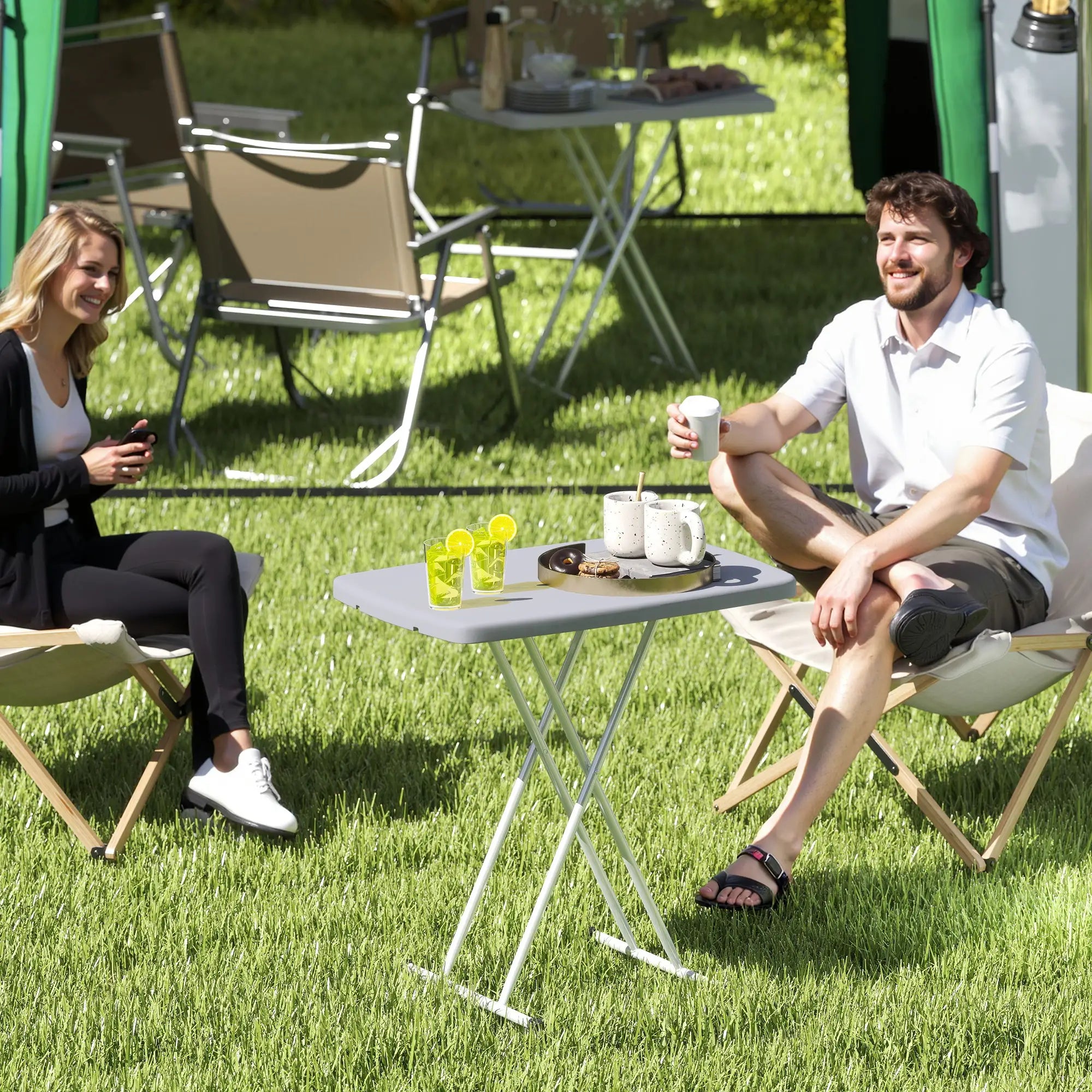 Portable Patio Side Table, Height Adjustable, Folding, Dark Grey Patio Side Tables at Gallery Canada