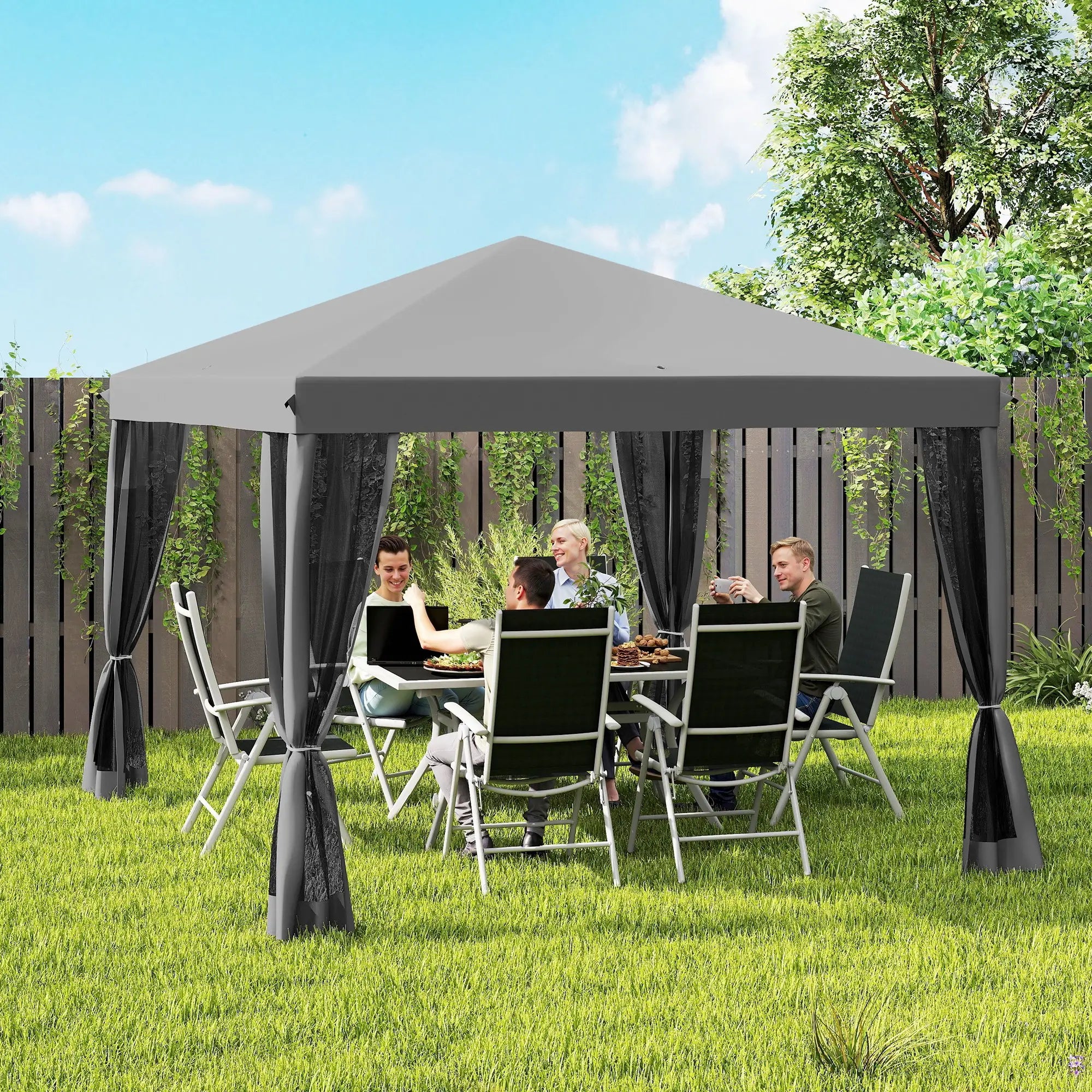 10' x 10' Pop Up Canopy Tent, Foldable With Zipper Mesh Sidewalls, Light Grey Pop Up Canopies at Gallery Canada