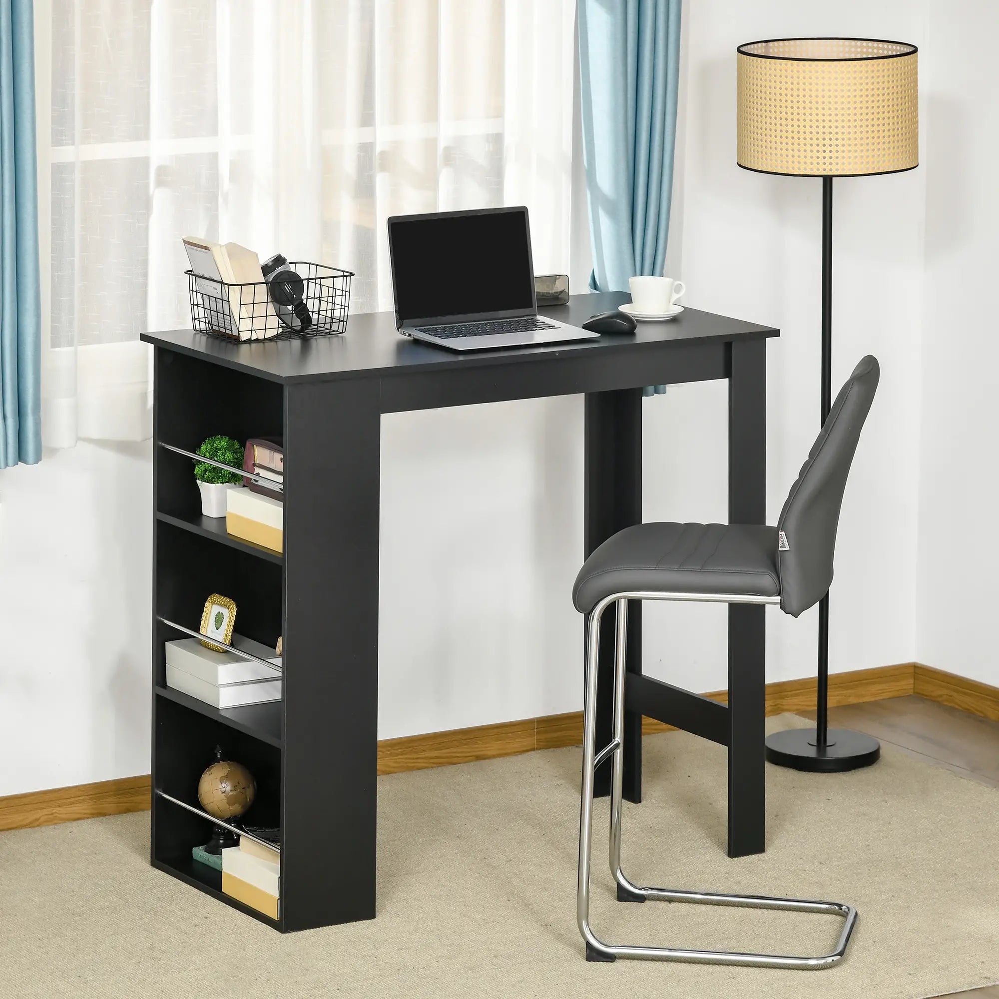 Modern Bar Table, Counter Height, 3 Storage Shelves, Black Bar Tables & Dining Tables at Gallery Canada
