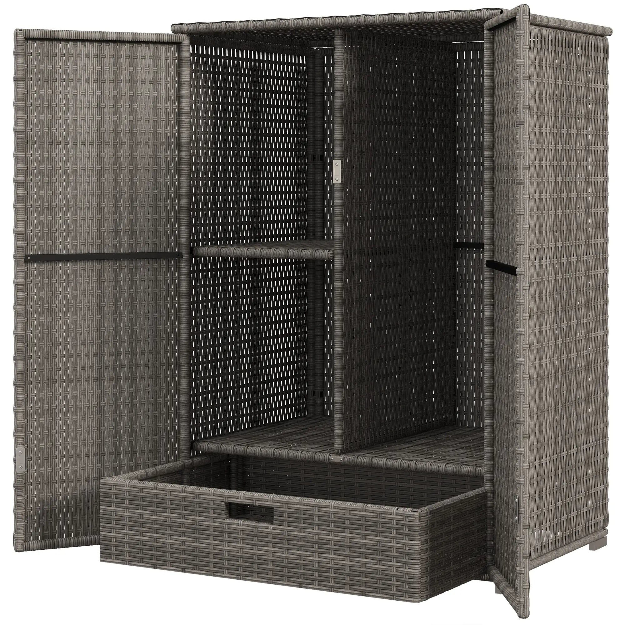 Wicker Outdoor Storage Cabinet, 2-Door Rattan, Dark Grey Patio Storage Boxes Dark Grey at Gallery Canada