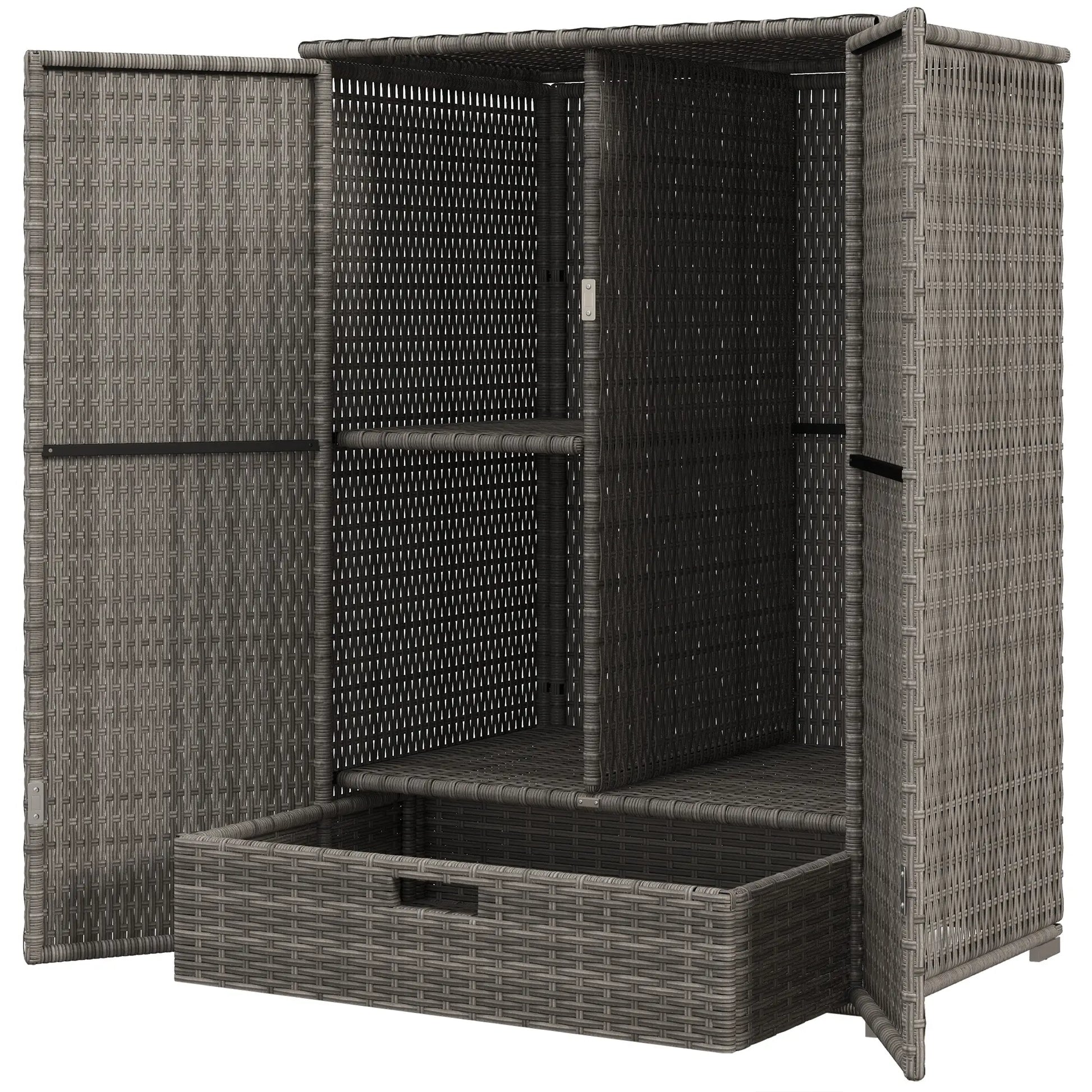 Wicker Outdoor Storage Cabinet, 2-Door Rattan, Dark Grey Patio Storage Boxes Dark Grey at Gallery Canada