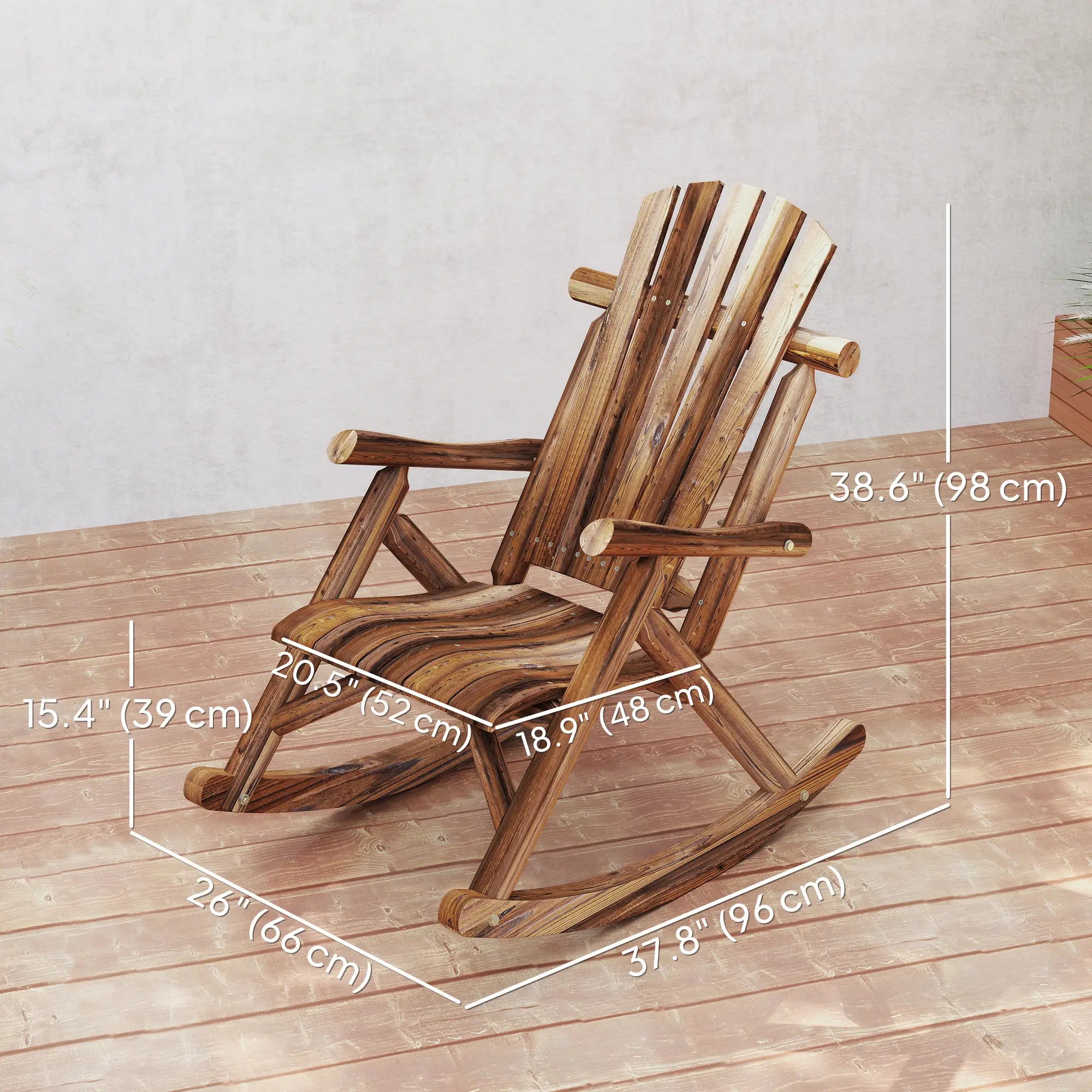Wooden Outdoor Rocking Chair, Oversized Adirondack Patio Rocker, Carbonized Outdoor Rocking Chairs at Gallery Canada