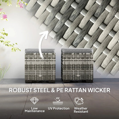 Set of 2 Wicker Ottoman, Outdoor Footstool with Storage &; Removable Cushions for Poolside, Patio, Deck, Grey Patio Furniture Sets at Gallery Canada