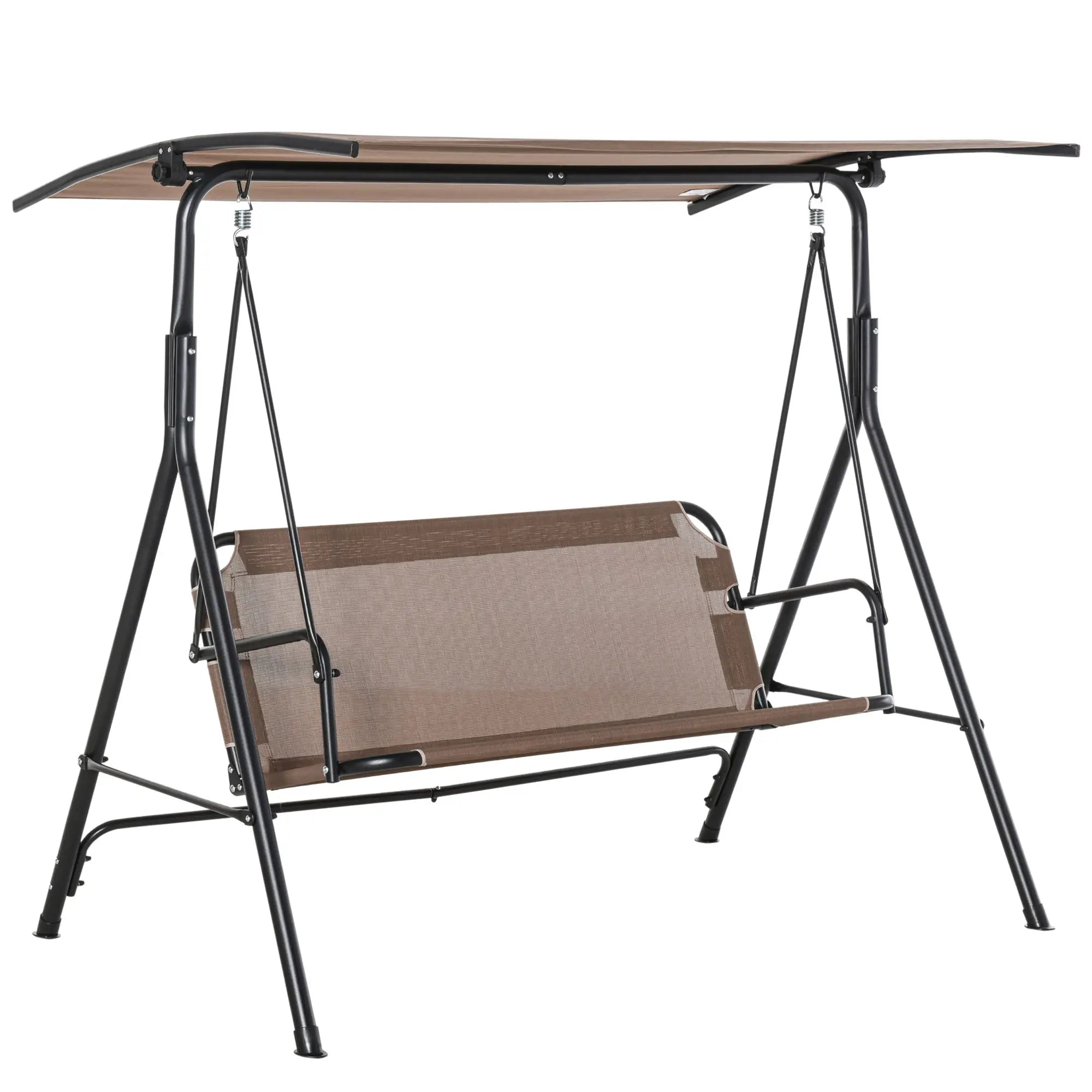 2-Person Porch Swing Chair, Adjustable Canopy, Breathable Seat, Brown Patio Swings with Stand at Gallery Canada