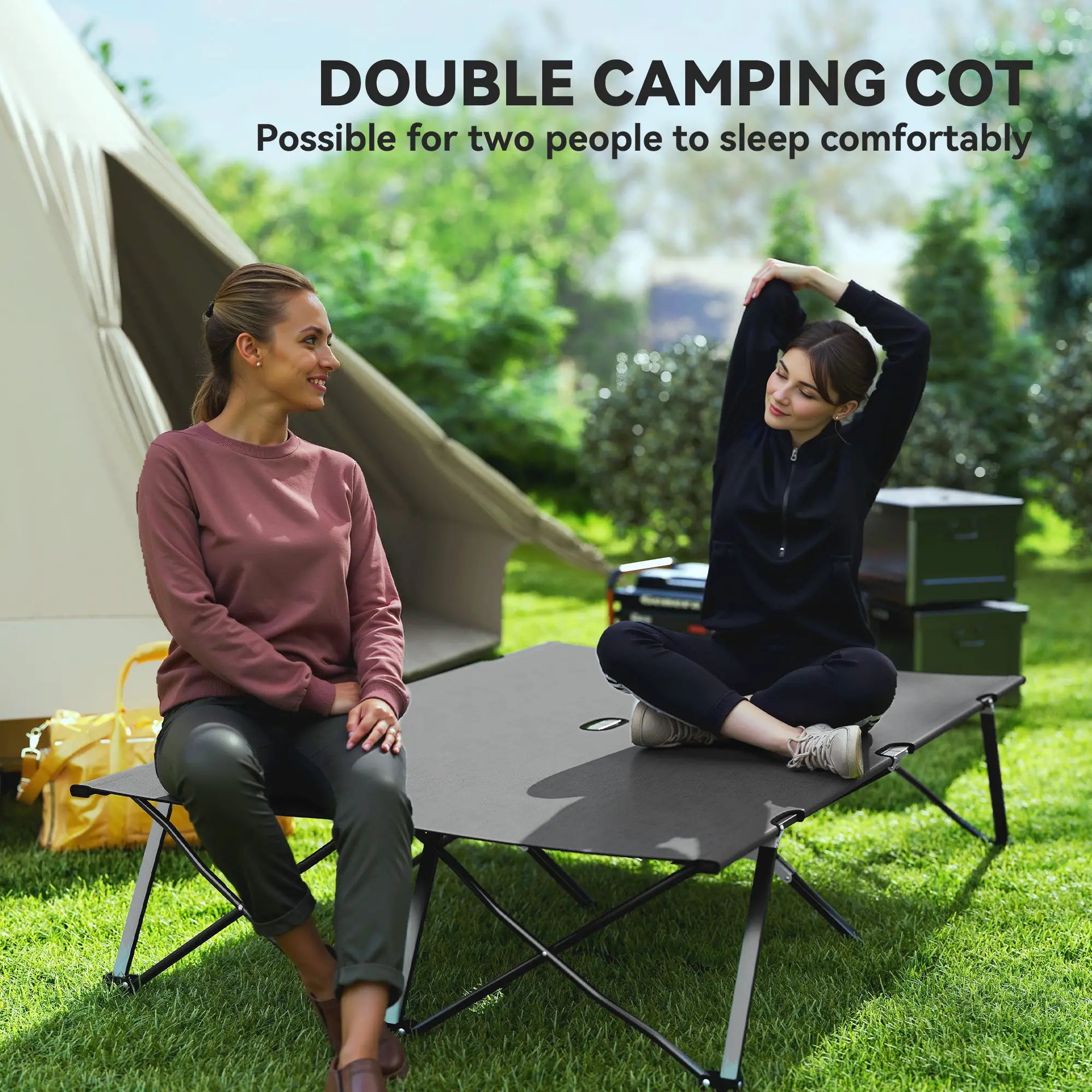 Two Person Folding Camping Cot, Portable Double Cot, 76