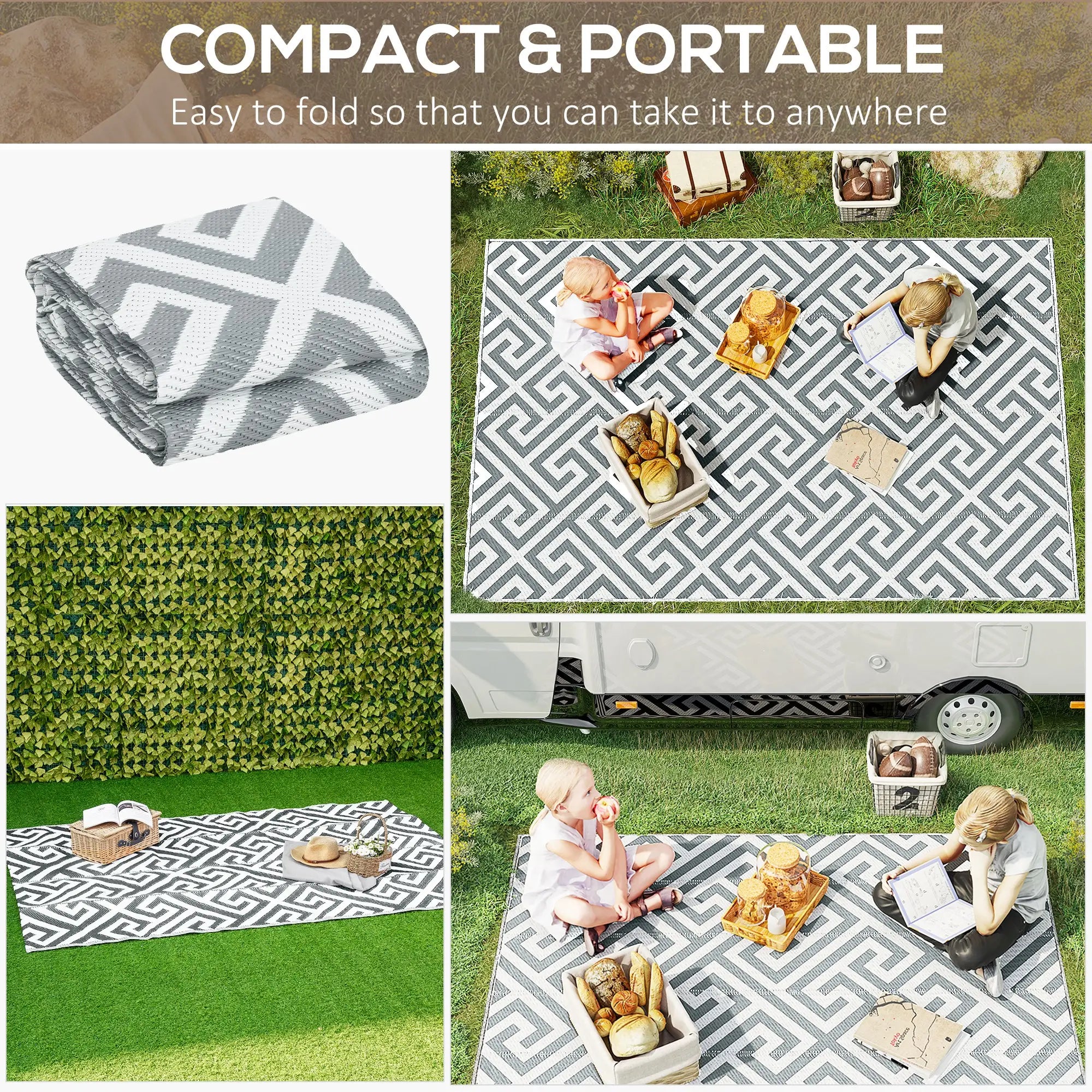 Reversible Outdoor RV Rug, Patio Floor Mat, 5' x 8', Grey & White Garden Decor at Gallery Canada
